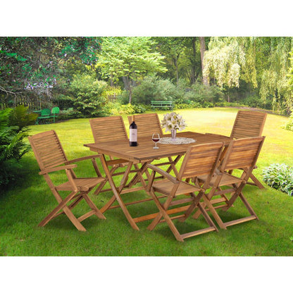7 Piece Outdoor Patio Dining Sets Consist of a Rectangle Acacia Table
