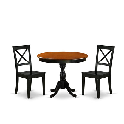 East West Furniture 3-Pc Kitchen Dining Table Set Includes a Dinner Table and 2 Wooden Dining Chairs with X-Back - Black Finish
