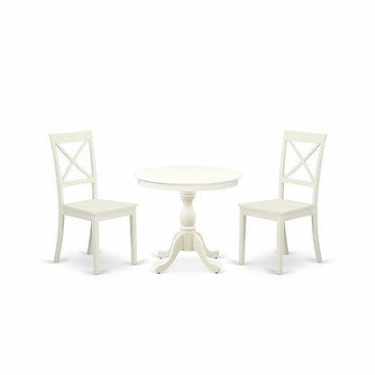 AMBO3-LWH-W 3 Piece Dining Room Set - 1 Dining Table and 2 Linen White Dining Chairs - Linen White Finish