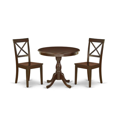 AMBO3-MAH-W 3 Pc Dining Room Set - 1 Round Pedestal Table and 2 Mahogany Dinning Chairs - Mahogany Finish