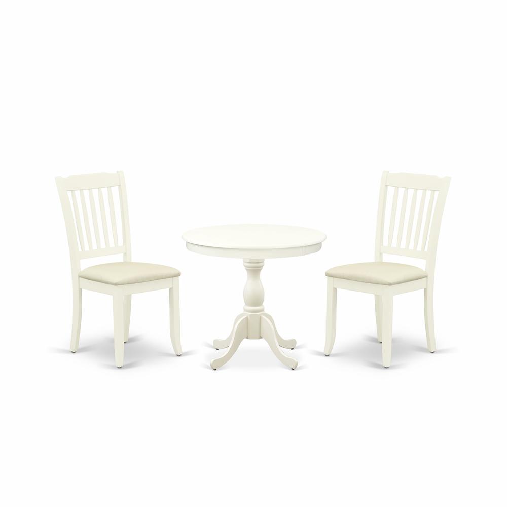AMDA3-LWH-C 3 Piece Dining Room Set - 1 Dining Table and 2 Linen White Dining Chairs - Linen White Finish