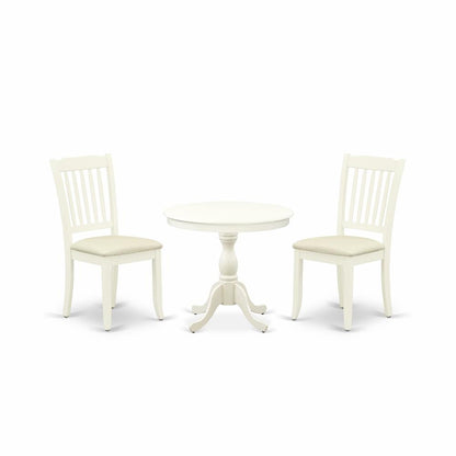 AMDA3-LWH-C 3 Piece Dining Room Set - 1 Dining Table and 2 Linen White Dining Chairs - Linen White Finish