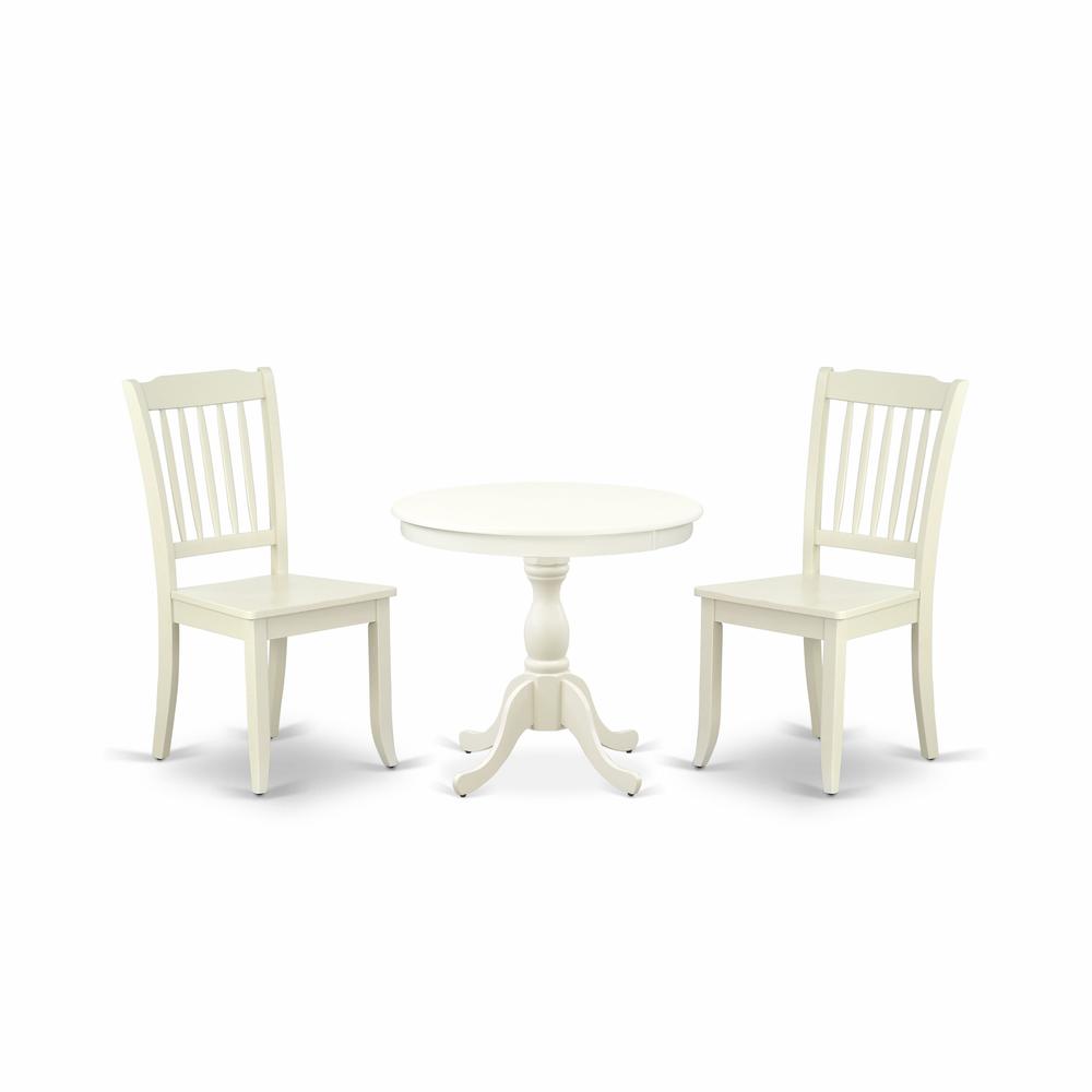 AMDA3-LWH-W 3 Piece Dining Room Set - 1 Dining Table and 2 Linen White Mid Century Chair - Linen White Finish