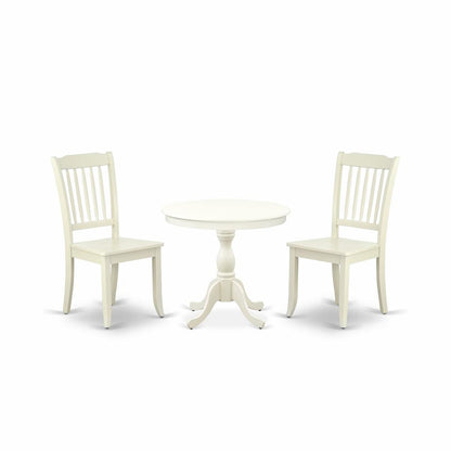 AMDA3-LWH-W 3 Piece Dining Room Set - 1 Dining Table and 2 Linen White Mid Century Chair - Linen White Finish