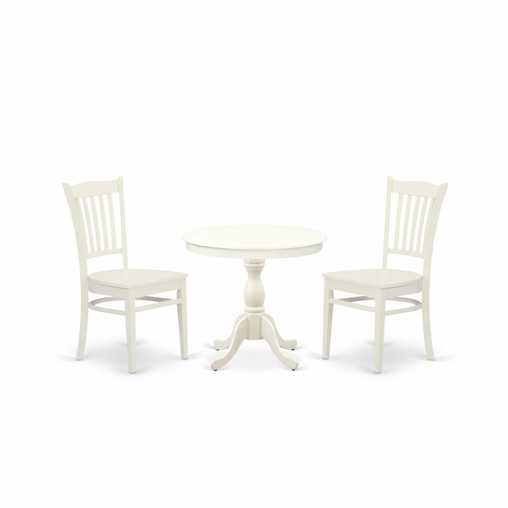 AMGR3-LWH-W 3 Pc Wooden Dining Table Set - 1 Dining Table and 2 Linen White Kitchen Chair - Linen White Finish