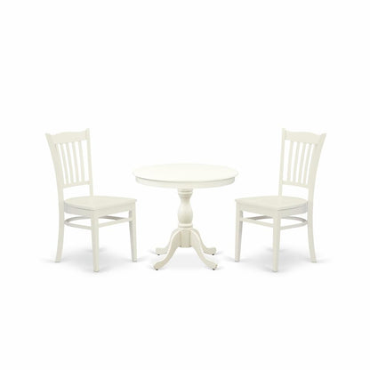 AMGR3-LWH-W 3 Pc Wooden Dining Table Set - 1 Dining Table and 2 Linen White Kitchen Chair - Linen White Finish