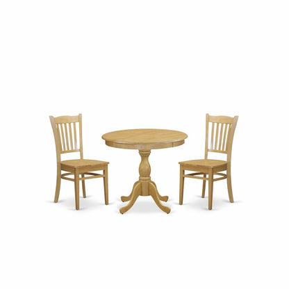 AMGR3-OAK-W 3 Piece Dining Room Table Set - 1 Dining Table and 2 Oak Dining Room Chairs - Oak Finish