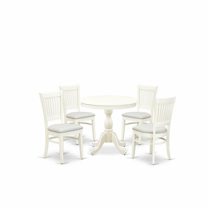 East West Furniture 5-Piece Dinette Room Set- 4 dining room chairs and Wooden Dining Table - Linen Fabric Seat and Slatted Chair Back (Linen White Finish)