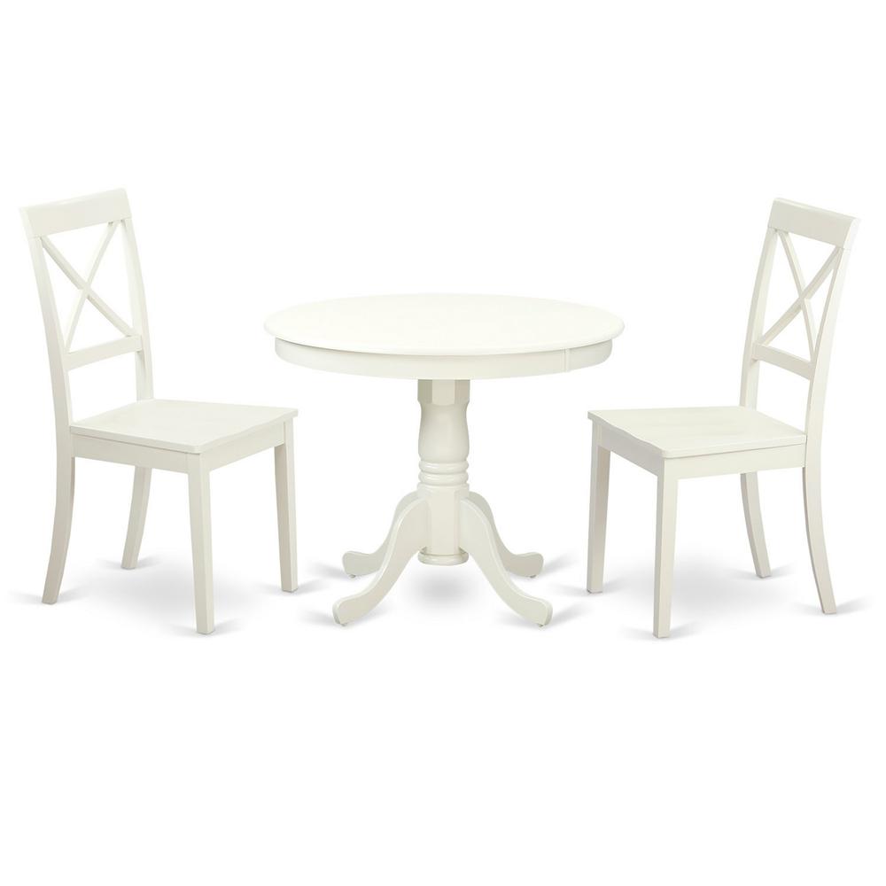 3  Pc  set-Table  and  2  Wood  Kitchen  Chairs  in  Linen  White  .