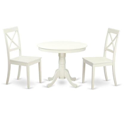 3  Pc  set-Table  and  2  Wood  Kitchen  Chairs  in  Linen  White  .