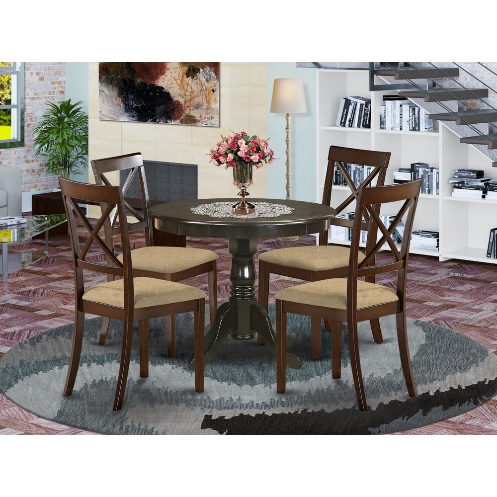 ANBO5-CAP-C 5 Pc small Kitchen Table and Chairs set-round Table and 4 Chairs for Dining room