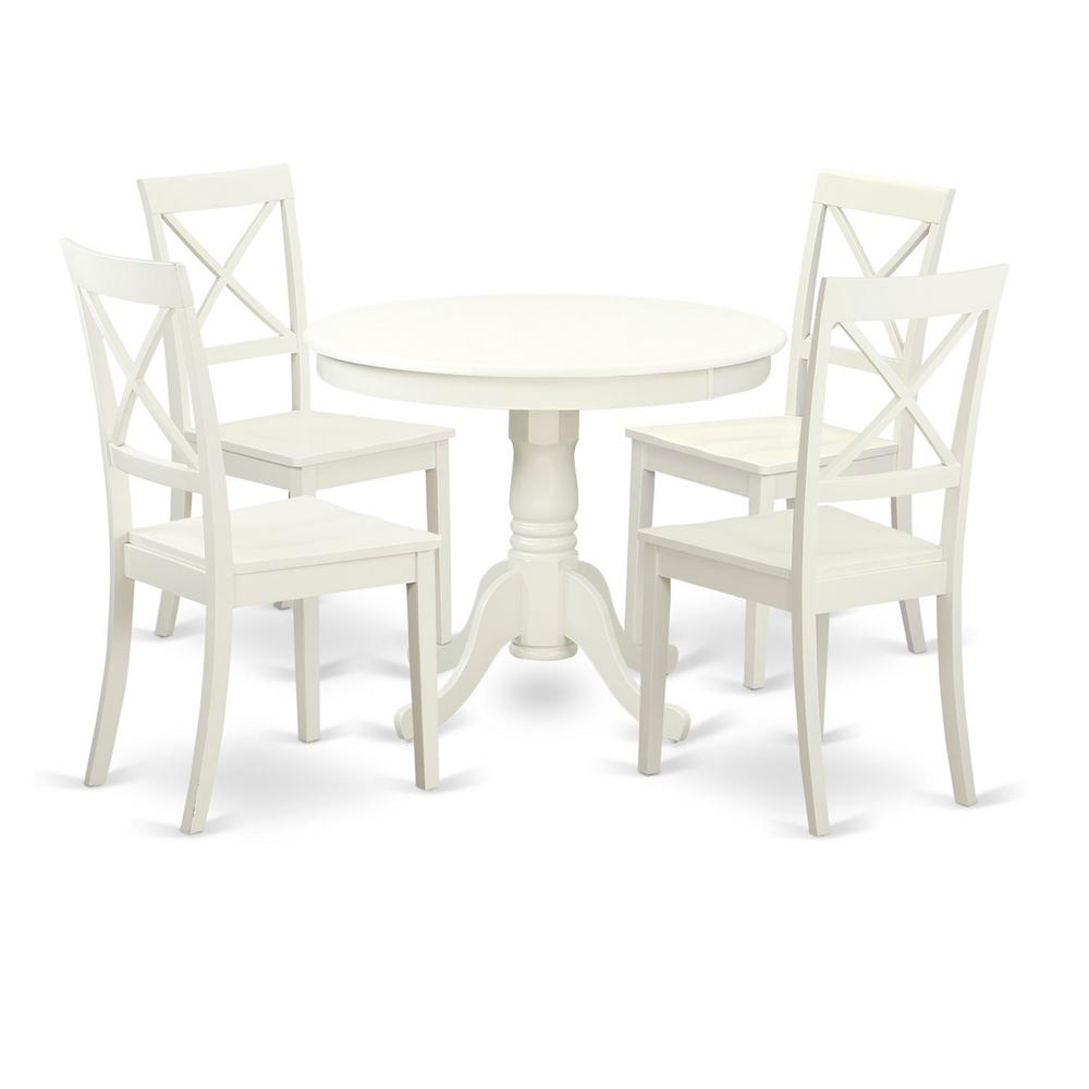 5  Pc  set  with  a  Table  and  4  Wood  Dinette  Chairs  Having  Linen  White  .