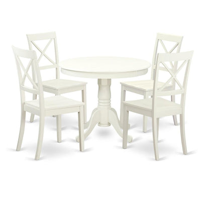 5  Pc  set  with  a  Table  and  4  Wood  Dinette  Chairs  Having  Linen  White  .