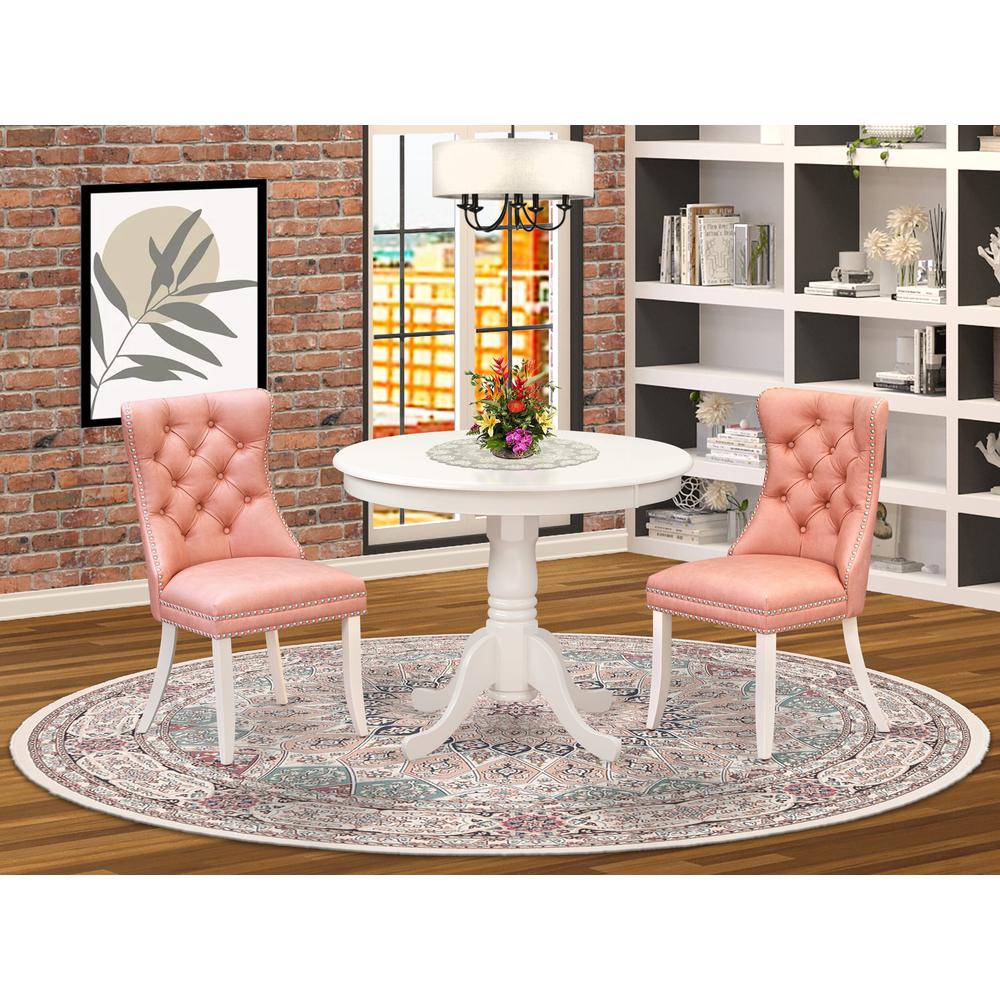 3 Piece Dinette Set Consists of a Round Kitchen Table with Pedestal