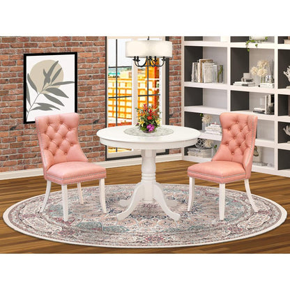 3 Piece Dinette Set Consists of a Round Kitchen Table with Pedestal