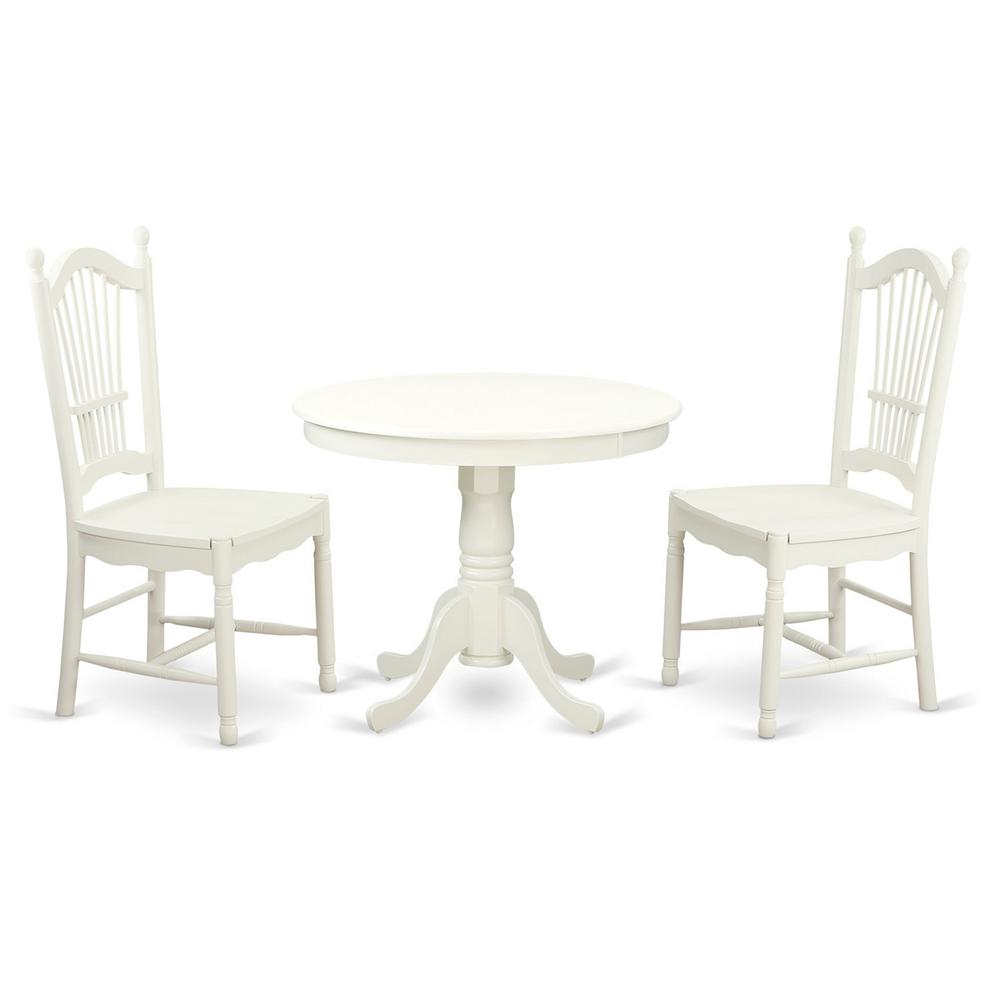 3  Pc  set  with  a  Round  Table  and  2  Wood  Dinette  Chairs  with  Stunning  Linen  White  .