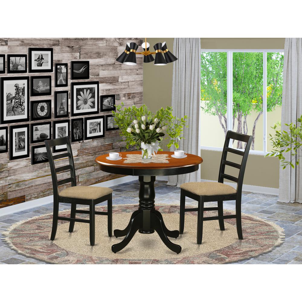 ANPF3-BLK-C Dining furniture set - 3 Pcs with 2 Linen Chairs in Black and Cherry