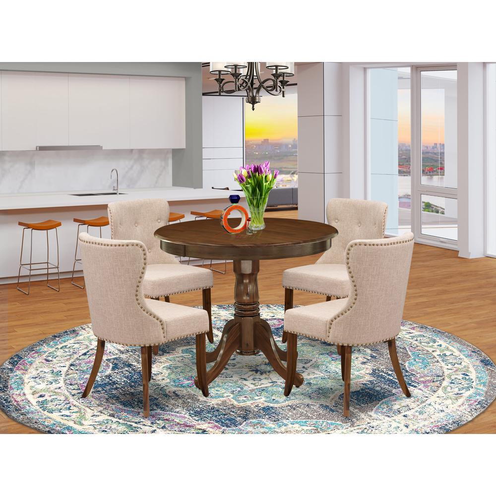 5 Pc Dining Set  Consist of a Round Table and 4 Upholstered Chairs