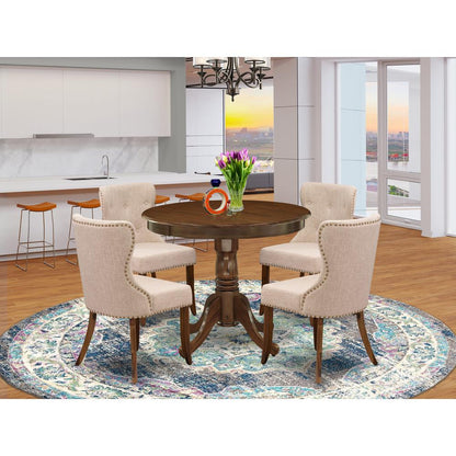 5 Pc Dining Set  Consist of a Round Table and 4 Upholstered Chairs