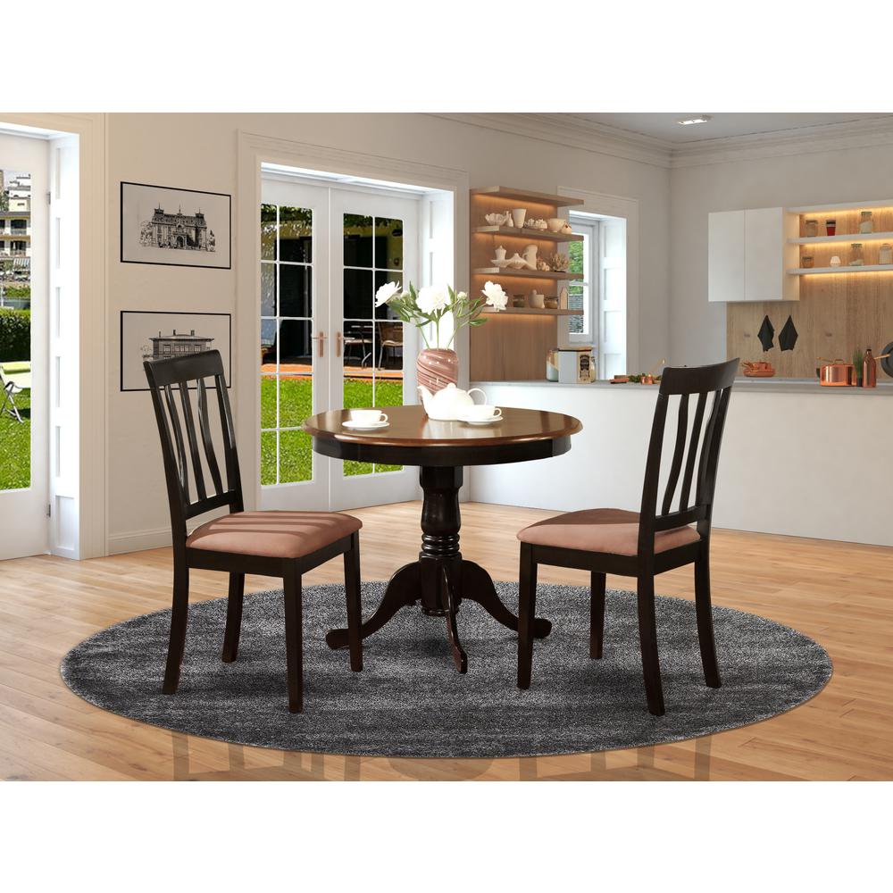 ANTI3-BLK-C 3 PC Kitchen Table set-round Kitchen Table plus 2 Dining Chairs