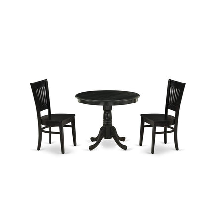 East West Furniture 3-Piece Dining Room Set- 2 Kitchen Chair and Modern dining room table - Wooden Seat and Slatted Chair Back (Black Finish)