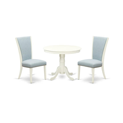 ANVE3-LWH-15 3 Pc Dining Set - 2 Dining Chair with High Back and 1 Dining Room Table - Linen White Finish