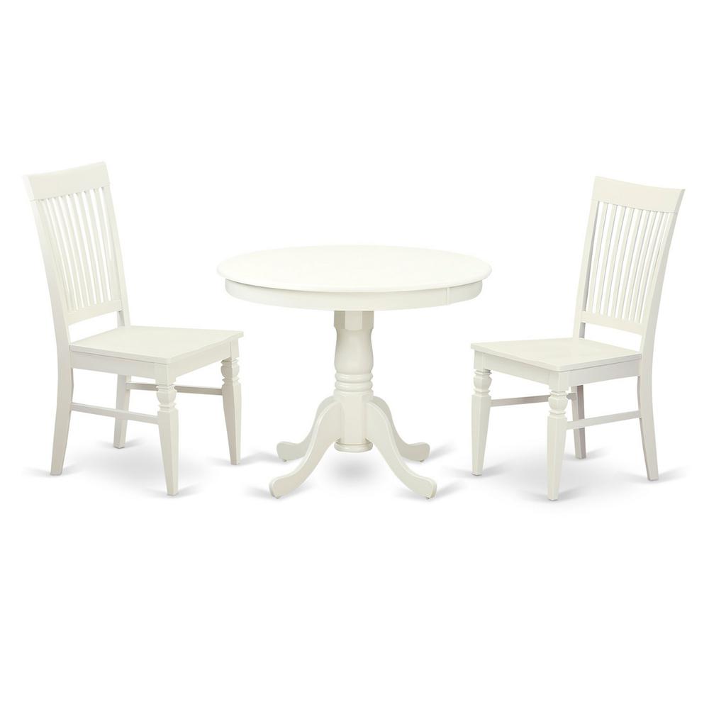 3  Pc  set  with  a  Table  and  2  Wood  Dinette  Chairs  in  Linen  White.