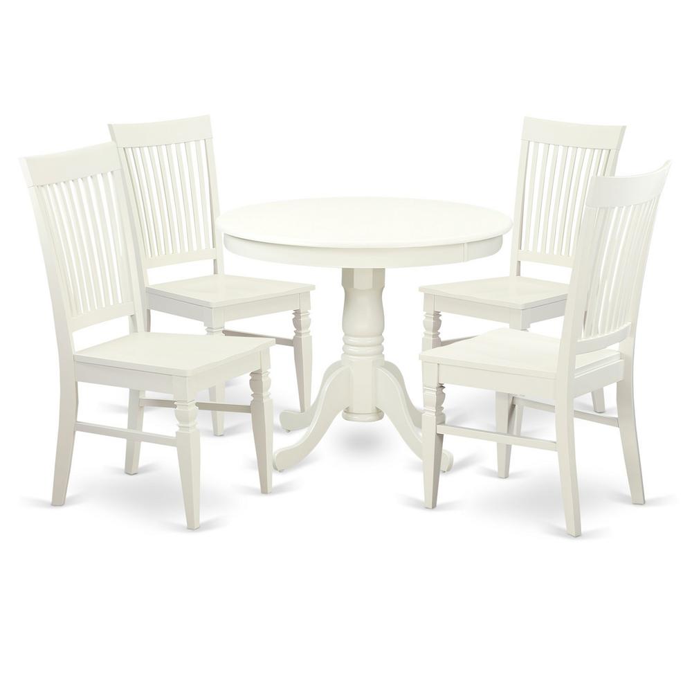 5  Pc  set  with  a  Table  and  4  Wood  Dinette  Chairs  in  Linen  White.