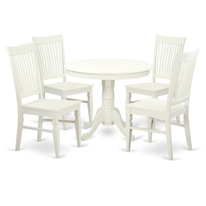 5  Pc  set  with  a  Table  and  4  Wood  Dinette  Chairs  in  Linen  White.