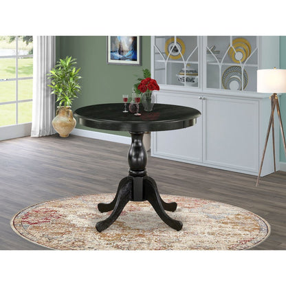East West Furniture Round Kitchen Table - Black Table Top and Black Pedestal Leg Finish