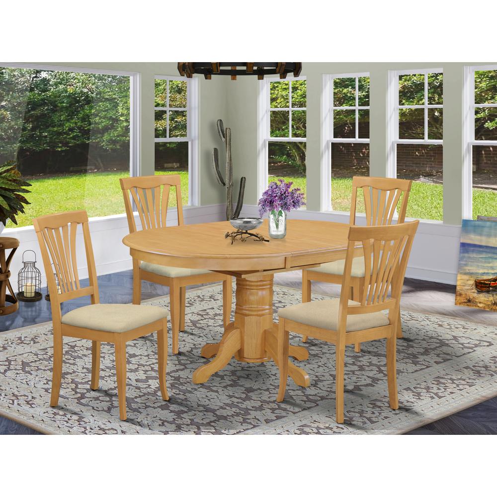 AVON5-OAK-C 5 Pc Dining room set-Oval Dining Table with Leaf and 4 Dining Chairs in Oak