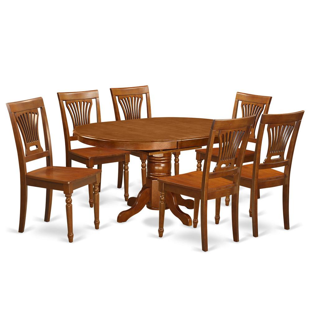 7  Pc  Avon  Dining  Table  with  Leaf  and  6hard  wood  Chairs  in  Saddle  Brown  .