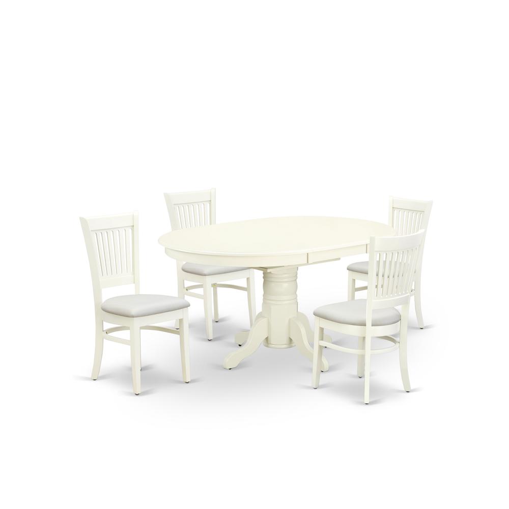 East West Furniture - AVVA5-LWH-C - 5-Pc Dinette Room Set- 4 Mid Century Dining Chairs with Linen Fabric Seat and Slatted Chair Back - Butterfly Leaf Wood Dining Table - Linen White Finish