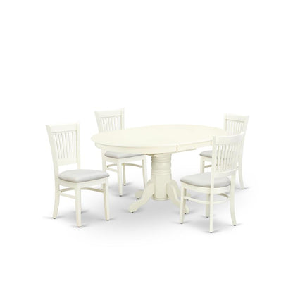 East West Furniture - AVVA5-LWH-C - 5-Pc Dinette Room Set- 4 Mid Century Dining Chairs with Linen Fabric Seat and Slatted Chair Back - Butterfly Leaf Wood Dining Table - Linen White Finish