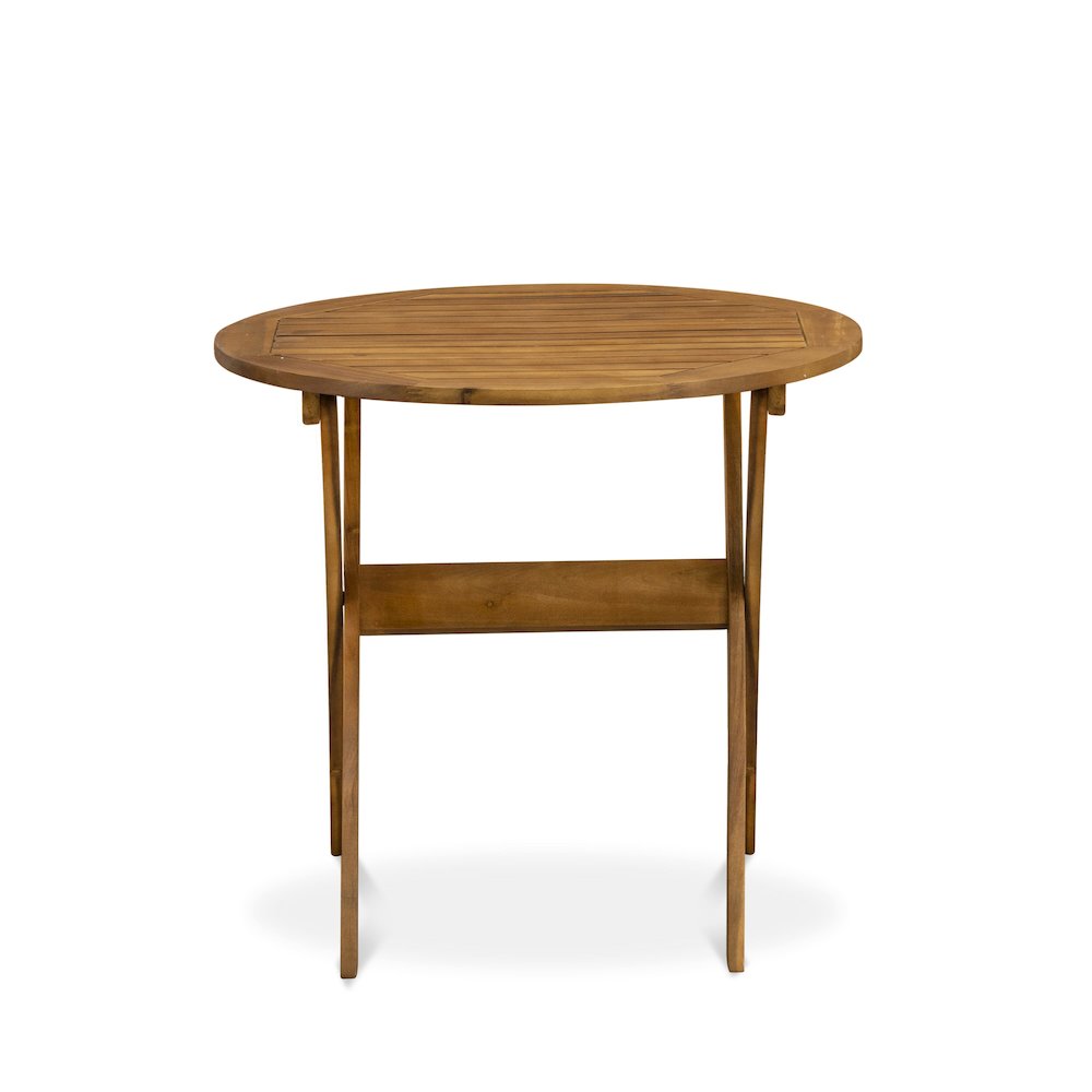 East West Furniture 3-Piece Outdoor Dining Table Set Includes a Bistro Table and 2 Folding Dining Chairs Perfect for Garden, Terrace, Bistro, and Porch - Natural Oil Finish