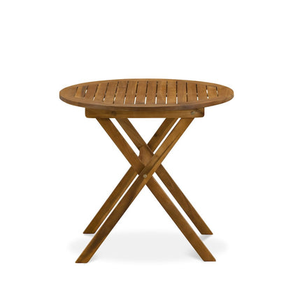 East West Furniture 3-Piece Outdoor Dining Table Set Includes a Bistro Table and 2 Folding Dining Chairs Perfect for Garden, Terrace, Bistro, and Porch - Natural Oil Finish