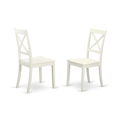 East West Furniture DMBO5-LWH-W 5 Piece Wood Dining Table Set Consists of 1 Drop Leaves Dining Table and 4 Linen White Wooden Kitchen Chairs with X-Back - Linen White Finish