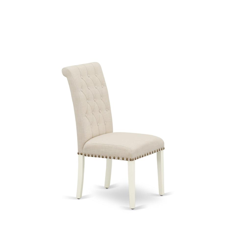 1MZBR5-LWH-02 5Pc Dinette Set Includes a Small Table and 4 Parsons Dining Chairs with Light Beige Color Linen Fabric, Drop Leaf Table with Full Back Chairs, Linen White Finish