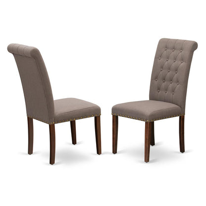 East West Furniture BRP3T18 Bremond Dining Chairs - Dark Coffee Color Linen Fabric, Wooden Mahogany Finish Legs Modern Dining Room Chairs - Set of 2 - Set of 2
