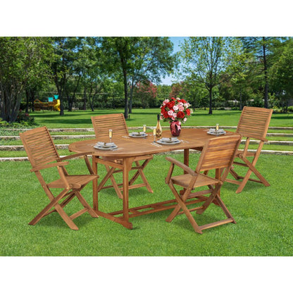 5 Piece Outdoor Patio Dining Sets Consist of an Oval Acacia Table