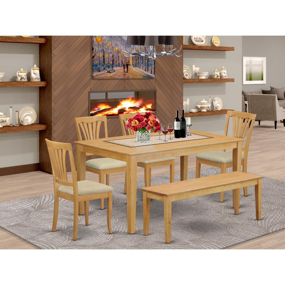 CAAV6-OAK-C 6-Pc Dinette set - Kitchen dinette Table and 4 Dining Chairs plus Wooden bench
