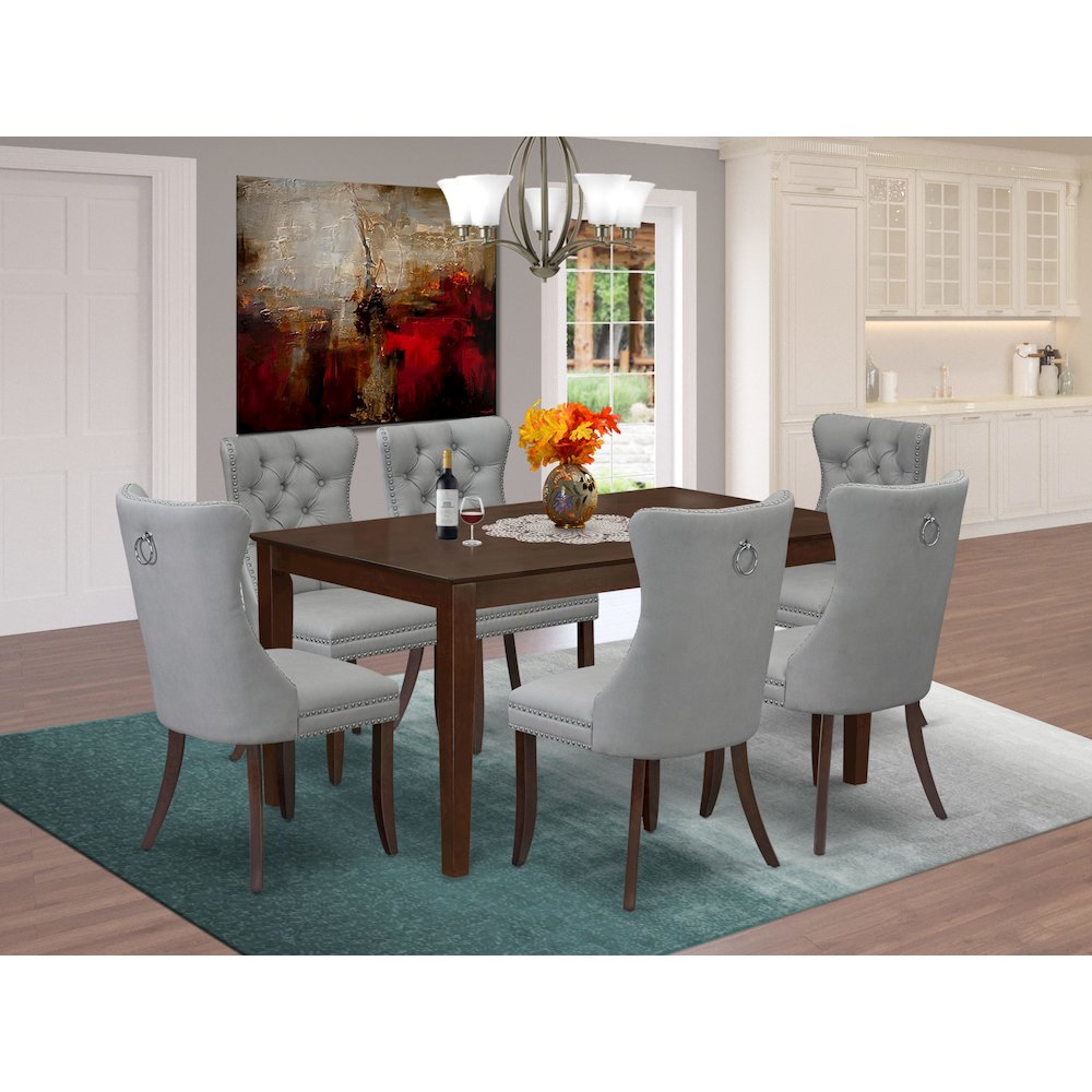 7 Piece Kitchen Table Set Consists of a Rectangle Modern Dining Table