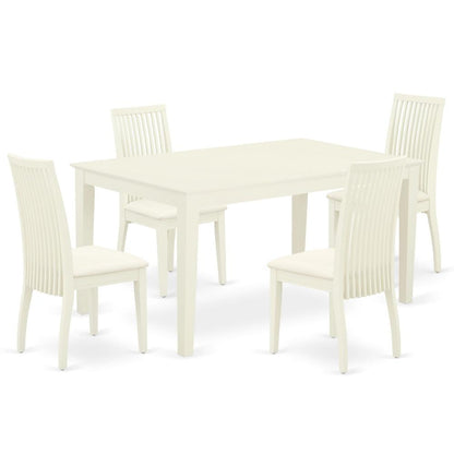 CAIP5-LWH-C 5Pc Dining Set Includes a Rectangle Dinette Table and Four Linen seat Dining Chairs, Linen White Finish