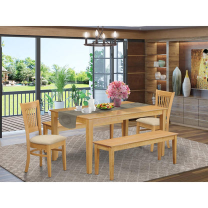 CAVA5C-OAK-C 5 Pc Dining room set - small Table and 2 Dining Chairs plus 2 Wooden benches