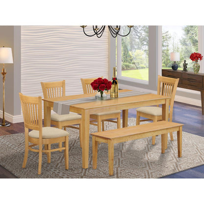 CAVA6-OAK-C 6 Pc Table set - Kitchen Table and 4 Dining Chairs combined with Wooden bench