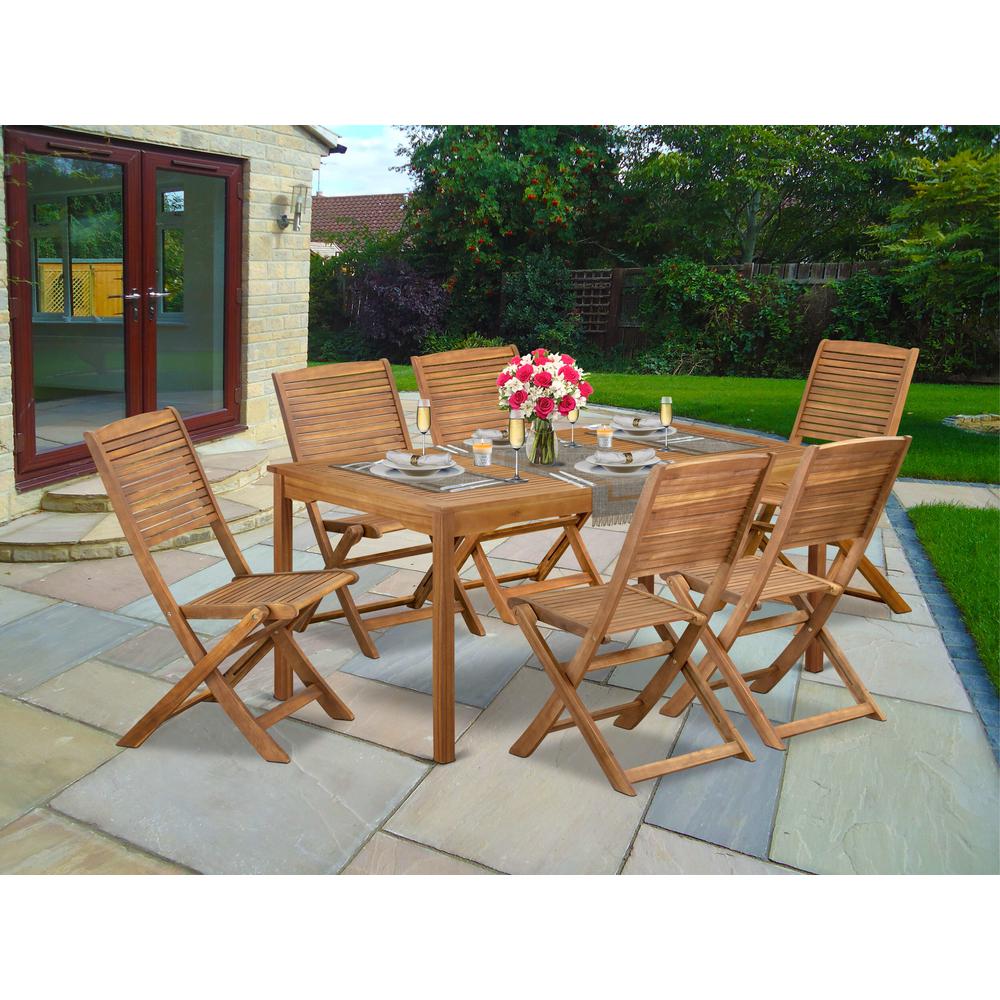 7 Piece Patio Dining Set Consist of a Rectangle Acacia Wood Table