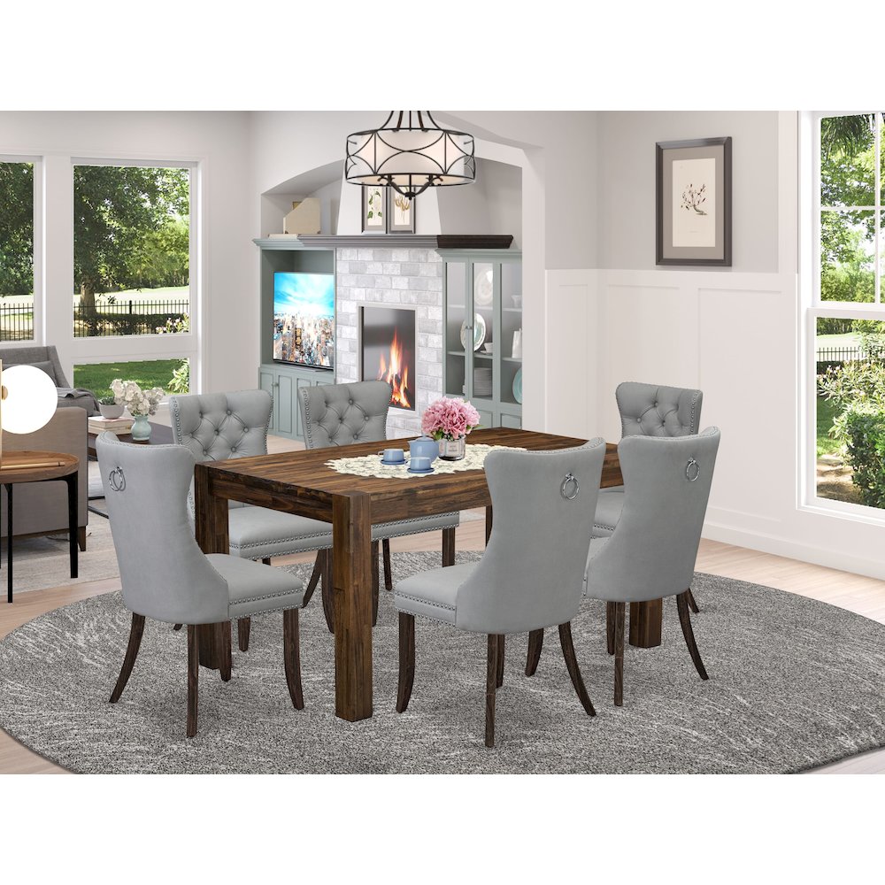 7 Piece Modern Dining Set Contains a Rectangle Rustic Wood Kitchen Table