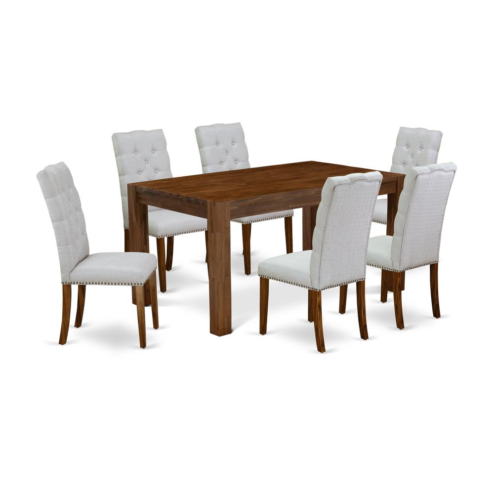 East West Furniture CNEL7-N8-05 7-Piece Dining Room Set- 6 Parson Chairs with Grey Linen Fabric Seat and Button Tufted Chair Back - Rectangular Table Top & Wooden 4 legs - Antique Walnut Finish