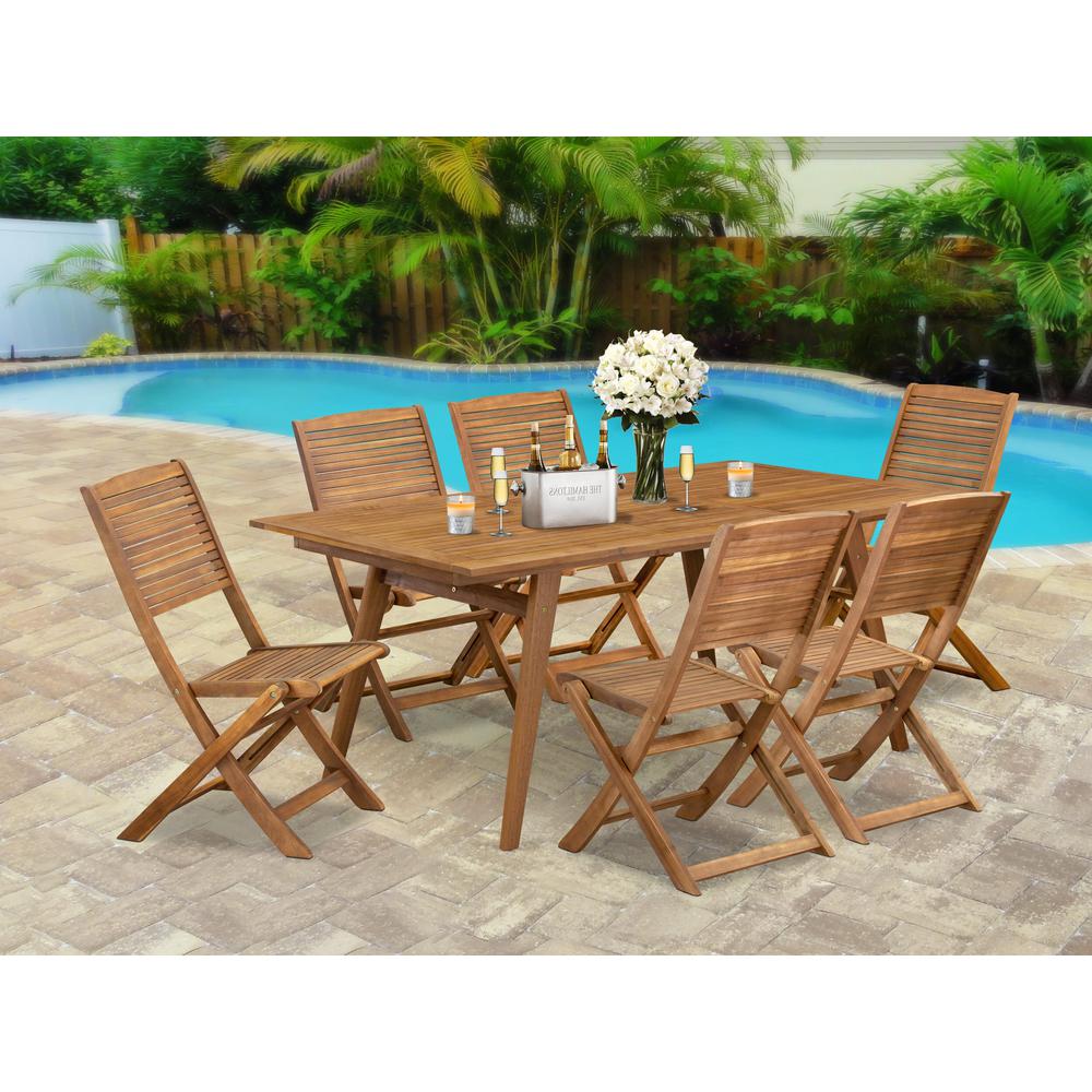 7 Piece Patio Dining Set Consist of a Rectangle Acacia Wood Table