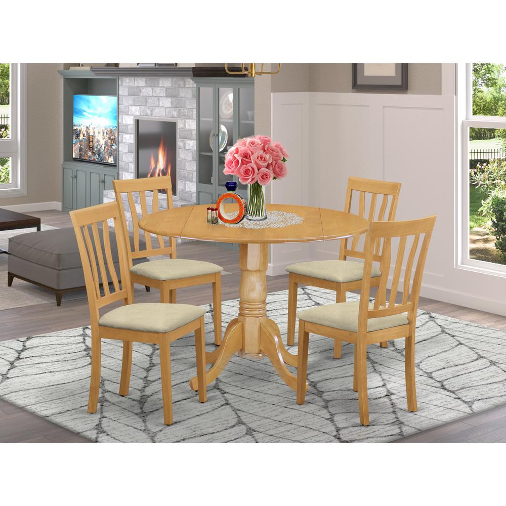 DLAN5-OAK-C 5 PC Dinette Table set - Dining Table and 4 Dining Chairs
